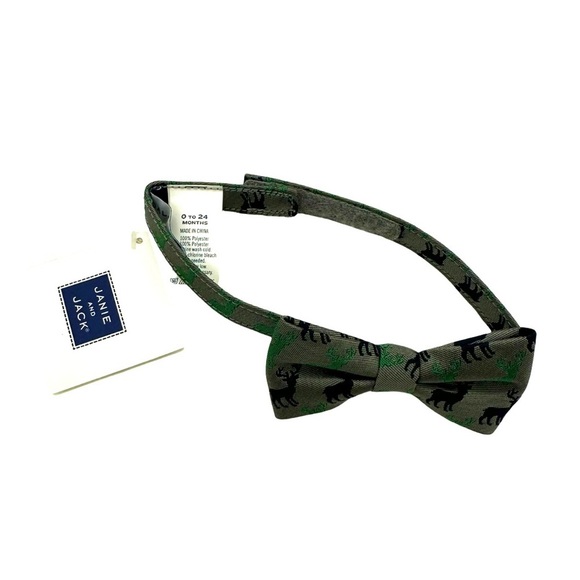 New NWT Janie and Jack Boys Bowtie with embroidered deer, gray green - Picture 2 of 5